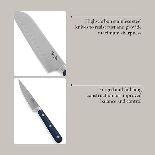 MARTHA STEWART Eastwalk 14 Piece High Carbon Staineless Steel Cutlery Set w/ABS Triple Riveted Forged Handle Acacia Wood Block - Navy Blue thumbnail 5