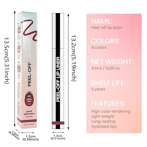 Hxssll Matte Lip Gloss Stain-Peel Off Lip Liner Tattoo, Brownish Red Lip Tint，Long Lasting Peel Off Lip Stain, Waterproof Transfer-proof Lip Mask Lip Liner Peel Off Lip Gloss,Stayn Lip Makeup. #03 thumbnail 6