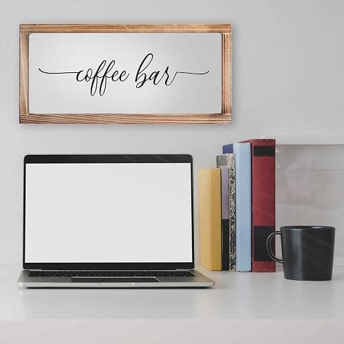 Coffee Bar Sign Decor 8x17 Inch, Coffee Sign Decor, Wooden Kitchen Wall Art | Easy Wall Mount Farmhouse Decor, Home Cafe Station Countertop Display, Housewarming Coffee Lover Gift, Breakfast Nook Styling thumbnail 2