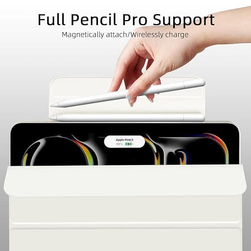 Dwopar for iPad Pro 11 inch M5/M4 Case (6th/5th Generation, 2025/2024), Auto Sleep/Wake and Magnetic Closure, Slim Trifold Stand Case, PU Leather Cover,Support Apple Pencil Pro, White thumbnail 5