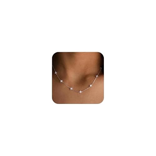 CUEZIY Valentines Day Gifts for Women Her - Dainty Necklaces for Women Cute Station Choker Simulated Diamond Necklace Simple Layering CZ Necklace Trendy Jewelry Gifts - Image 1