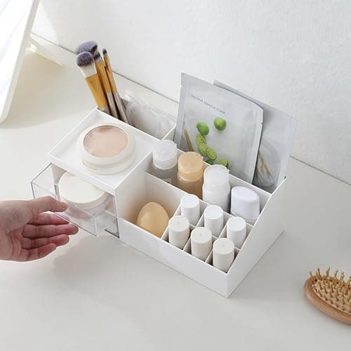 Marknor Cosmetic/Makeup Vanity Organizer Box, Mini Desk Storage for Office Supplies, Bathroom Counter or Dresser, White thumbnail 6