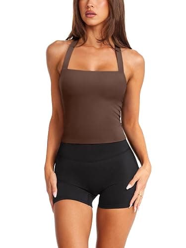 LASLULU Womens Sexy Halter Sports Bra Workout Tops Wirefree Sleeveless Gym Yoga Tank Tops Y2k Casual Crop thumbnail 2