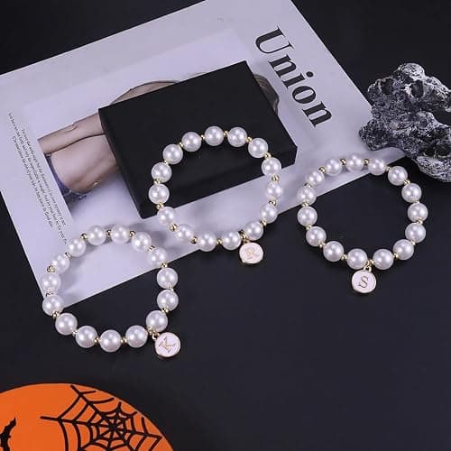 Pearl Initial Bracelet for Women Trendy Charm Letter A-Z Dainty Gold Letter Pearl Beaded Bracelet Bridesmaid Proposal Wedding Bride Party Bridal Birthday Jewelry thumbnail 6
