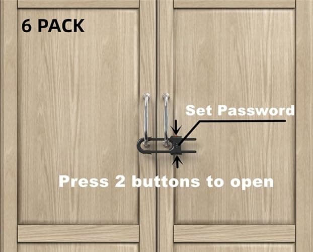 FIGEPO 6 Pack Child Proof U-Shaped Code Sliding Cabinet Door Locks Adjustable Baby Safety Plastic Cupboard Cabinet Latches Set for Knob Handle Drawers Closet Black thumbnail 4