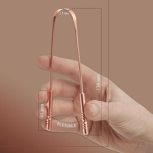 MasterMedi Tongue Scraper with Case Easy to Use Tongue Scraper for Adults, Tongue Cleaner for Oral Care & Hygiene Copper Set of 2 (with Travel Case) thumbnail 2