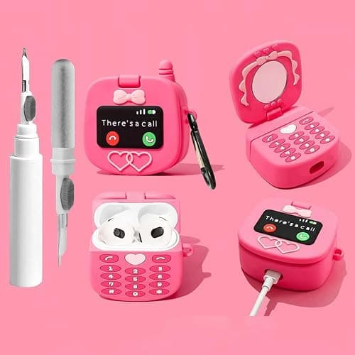 Cute Case for AirPods 3 Case Cover 2021 with Cleaner kit, Airpods 3 Cases Women Anti-Drop Silicone iPods 3 Earbuds Accessorie Charging Cases Girl Keychain for Airpods 3rd Generation (Pink) - Image 1