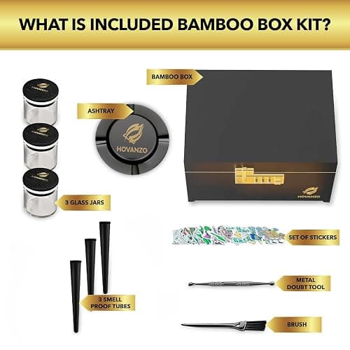 HOVANZO Premium Large Bamboo Storage Box with Removable Tray - Storage Wood Box for Herbs and Accessories - Storage Box Set with Combination Lock - Smell Proof Container with Accessories thumbnail 4