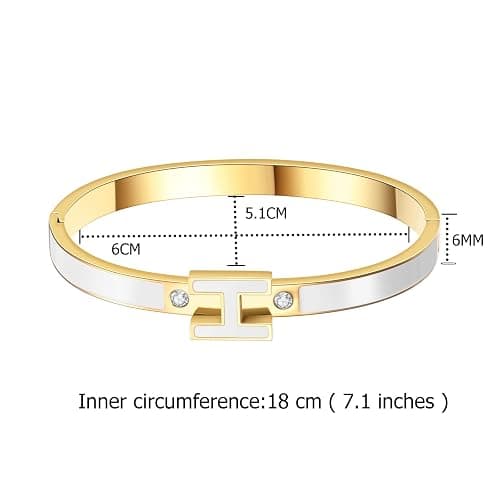 Hothink Gold Bracelets for Women, H Bangle Bracelet, Dainty 18K Gold Plated Stainless Steel Enamel Bracelet for Everyday, Work, Party, Stackable Gift for Mom, Wife, Girlfriend thumbnail 5