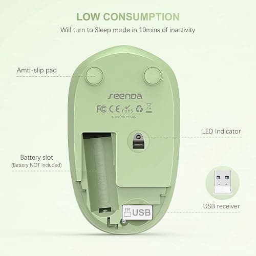 seenda Wireless Mouse, 2.4G Noiseless Mouse with USB Receiver Portable Computer Mice for PC, Tablet, Laptop with Windows System (Olive Green) thumbnail 3