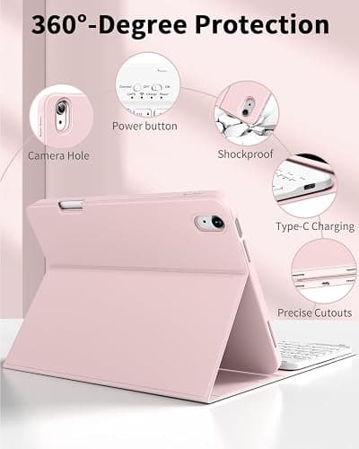 ZKTUYU for iPad (A16) 11th/10th Generation Case with Keyboard 11/10.9 inch 2025/2022, Detachable Wireless Bluetooth Keyboard Case Thin & Light with Built-in Right Side Pencil Holder (Pink) thumbnail 7