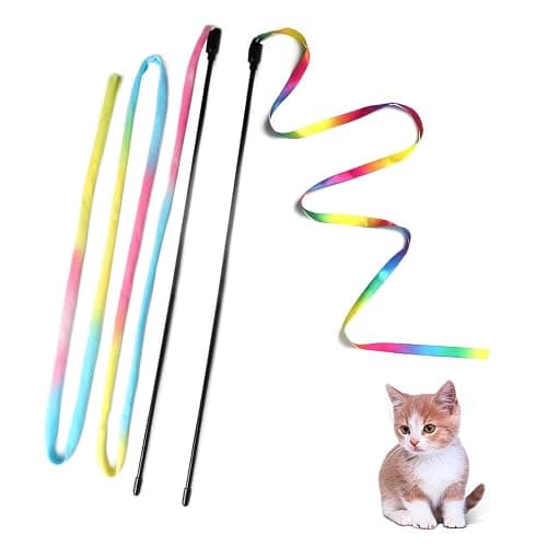 M JJYPET Cat Wand Toys Interactive Kitten Toys for Indoor Cats Colorful Teaser Wand String for Exercise Kitten Stick Kitty Rope Toy Rainbow Ribbon Cat Charmer -2Pcs thumbnail 7