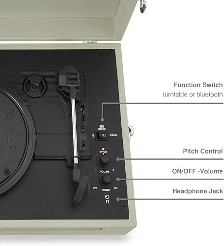 Crosley Voyager Portable Turntable - Bluetooth Record Player, 3-Speed Suitcase Vinyl Player, Home Turntables for Vinyl Records, Built in Stereo Speakers & Bluetooth Receiver, AUX Input, Dune thumbnail 6