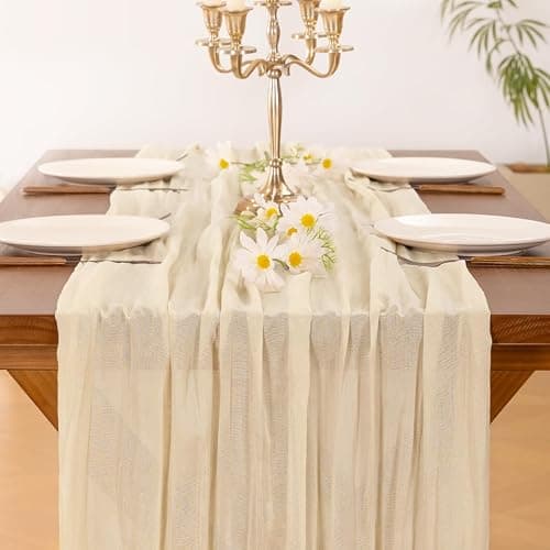 Socomi Beige Summer Cheesecloth Table Runner Boho Rustic Gauze 120 inch 10FT Cheese Cloth Runner for Wedding Party Baby Shower Birthday Home Decor Holiday Decorations - Beige - 10ft x 1pc thumbnail 5