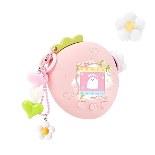 BUBBLELOGUS Strawberry Bubble Protective Case for Tamagotchi Paradise, Soft TPU Silicone Cover with Faceplate, Flower Shaped Zoom Dial Cap & Charms Set, Anti-Scratch & Waterproof (Pink) - Image 1