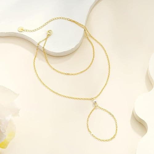 Fezodo Gold Hand Chain Bracelets for Women, 14K Gold Plated Dainty Ring Bracelet Hand Chain Trendy Finger Ring Bracelet Hand Chains Jewelry Gifts for Women thumbnail 6