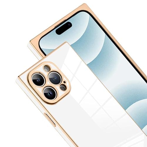 SAKUULO Case for iPhone 16 Pro Max Cute Plating Gold Case for Women Girls Soft TPU Shockproof Raised Full Camera Protection Electroplate Bumper Cover for iPhone 16 Pro Max 6.9"- White thumbnail 2