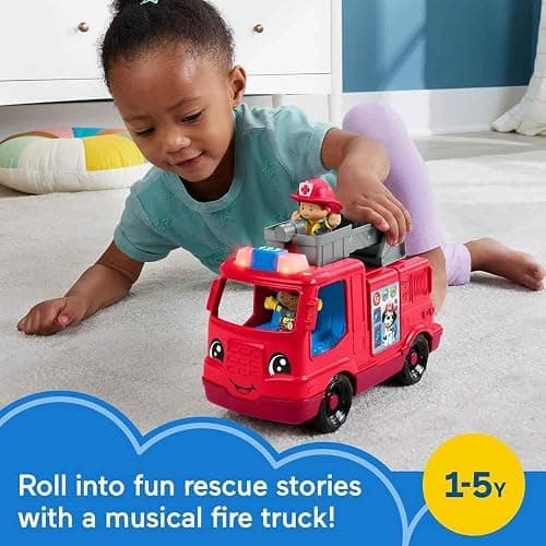 Fisher-Price Little People Toddler Toy Fire Truck Musical Push-Along Vehicle with 2 Figures for Pretend Play Ages 1+ Years thumbnail 4