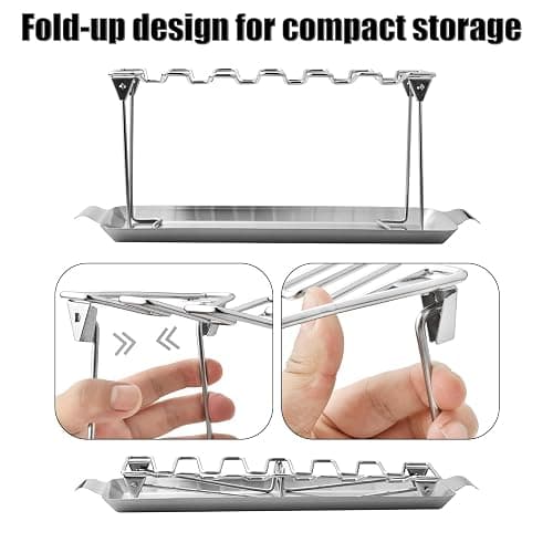 RTT Chicken Leg Rack for Grill with Drip Tray - Easy to Use 12 Slots Chicken Wing Rack - Premium Stainless Steel Chicken Drumstick Rack for Smoker - Chicken Drumstick Holder for Grill Accessories thumbnail 5