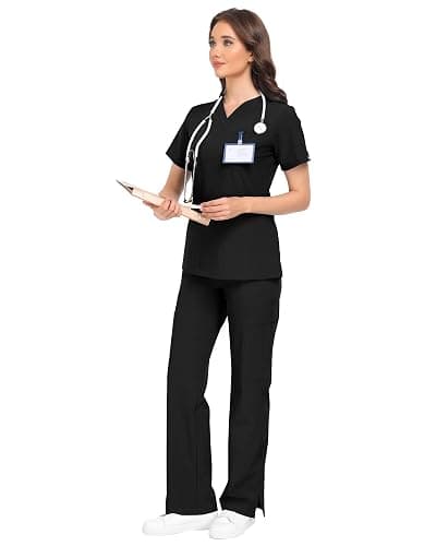 COMENII Scrubs for Women Set, V-Neck Top & Straight Leg Pants with 11 Pockets, Stretch Comfortable Womens Scrub Sets thumbnail 3