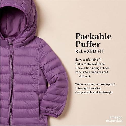 Amazon Essentials Girls and Toddlers' Lightweight Water-Resistant Packable Hooded Puffer Jacket thumbnail 2