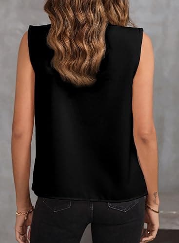 EVALESS Women's Pleated V Neck Sleeveless Tank Top thumbnail 4