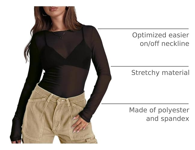 WIHOLL Womens Mesh Sheer Tops Sexy Crew Neck Summer Loose FIt Party Clubwear Shirts thumbnail 4