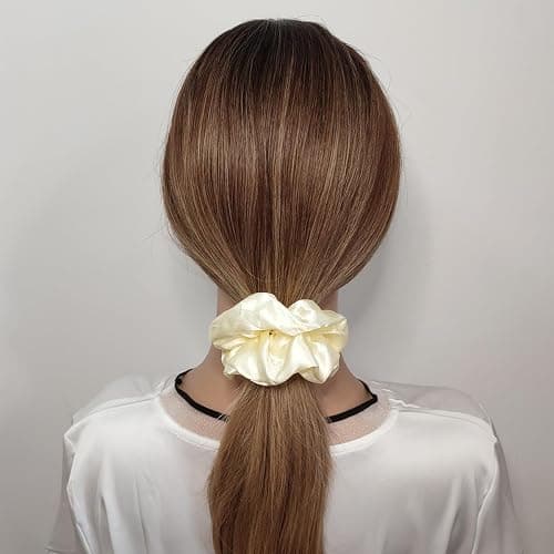 12 Pcs Satin Silk Scrunchies Soft Hair Ties Fashion Hair Bands Bow Ropes Elastic Bracelet Ponytail Holders Hair Accessories for Women and Girls (4.5 Inch, Light Yellow) thumbnail 2