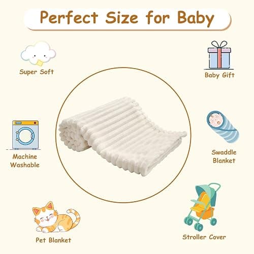 Eonkasp Soft Fleece Baby Blanket Ultra Cozy Baby Blankets for Boys Girls Warm and Lightweight Infant Toddler Newborn Receiving Gift with Reversible Stripes for Crib Stroller, 30x40 Inch, Cream thumbnail 7