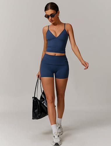 IMEKIS Sport Set für Damen Gym Outfit Gepolstert Yoga Crop Top und High Waist Shorts Zweiteiler Sportanzug Sommer Fitness Workout Bekleidung thumbnail 2