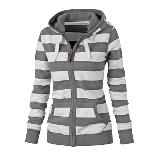 Womens Zip Up Hoodies Casual Oversized Striped Hoodies Sweatshirts Plain Zipper Classic Hooded Jackets with Pockets - Image 1