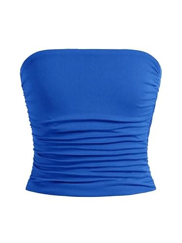 OYOANGLE Girl's Strapless Tube Top Ribbed Knit Ruched Cropped Bandeau Cute Summer Tops - Image 1
