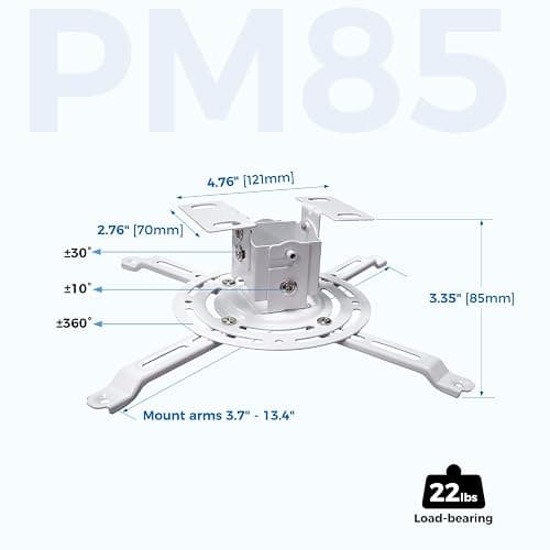 Low Profile Projector Ceiling Mount Universal, 22 lbs Max Weight, 360° Rotation 30° Tilt | Universal Projector Bracket 3.3" High, Suspended Drop Ceiling Mount Kit for Home & Office Projectors(White) thumbnail 2