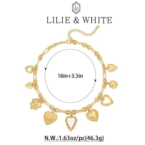 LILIE&WHITE Gold Cross Charms Necklace Trendy Heart Pendant Necklace Chunky Gold Necklaces Fashion Pearl Heart Flower Choker Necklaces Jewelry thumbnail 6