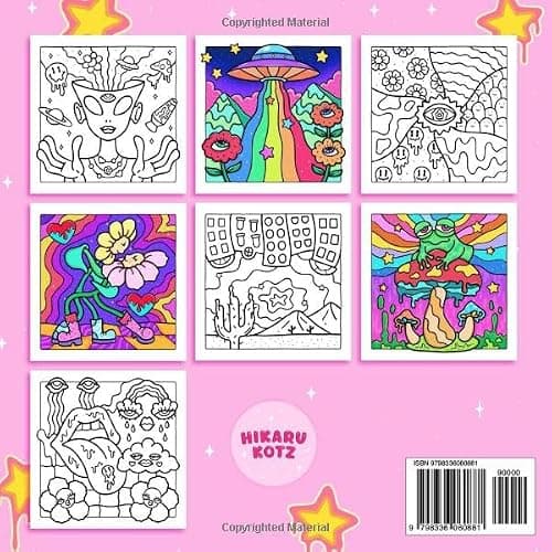 Trippy & Groovy: Psychedelic Coloring Book for Adults Featuring Mushrooms, Aliens, Magic Worlds and Illusions for Relaxation thumbnail 2