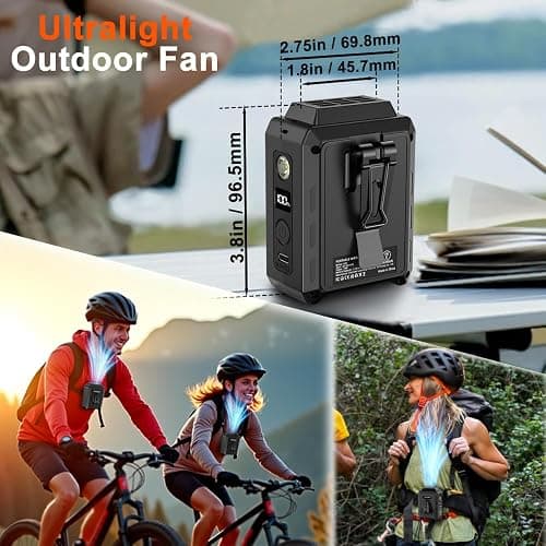 CAZOKASI Personal Waist Clip Fan Rechargeable Wearable Hand Free Wearable Cooler Fan for Traveling Working Outdoor Office (5000mAh / Black) thumbnail 2