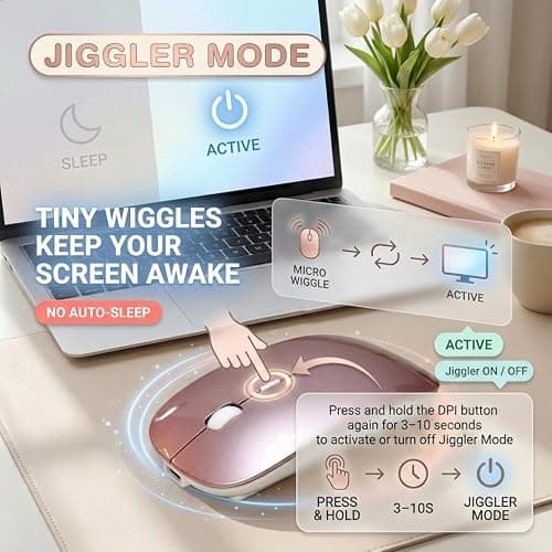 LOONASA Wireless Bluetooth Mouse for Mac Air MacBook Pro Laptop PC Pad Optical Rechargeable Silent Mouse with Jiggler Mode Dual Mode Switch Bluetooth 5.2/3.0 and 2.4G USB-A & USB-C Receiver Rose Gold thumbnail 2