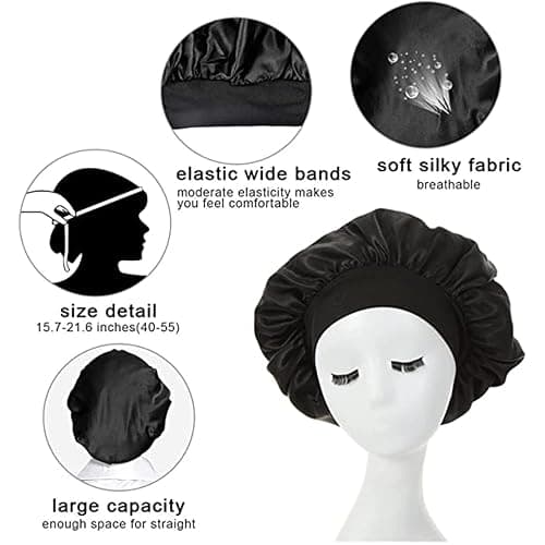 Satin Bonnet, Night Sleep Caps with Wide Elastic Band, Silk Wrap, Soft Head Cover Sleeping Hat for Women and Girls Curly Hair thumbnail 4