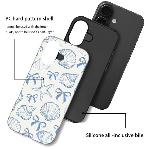 DAIZAG Case Compatible with iPhone 17,Fit Shockproof Cover for Women Girls,Blue Seashell Bow thumbnail 3