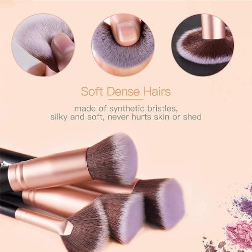 Makeup Brushes AMMIY Makeup Brushes Sets 18-Piece Rose Golden Make-up Brush Sets Premium Synthetic Wood Handle Face and Eye Brushes for Foundation, Powder, Concealers, Blush, and Eyeshadow thumbnail 3
