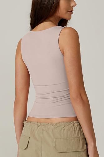QINSEN Women's Square Neck Sleeveless Double-Layer Tank Tops Basic Tight T Shirts thumbnail 5