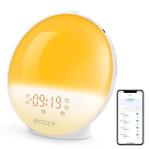 ecozy Sunrise Alarm Clock for Heavy Sleepers, Smart Wake Up Light with Sunrise/Sunset Simulation, App & Voice Controlled, Natural Sounds & FM Radio, 4 Alarms & Snooze, 8 Colors Night Light for Bedroom - Image 1