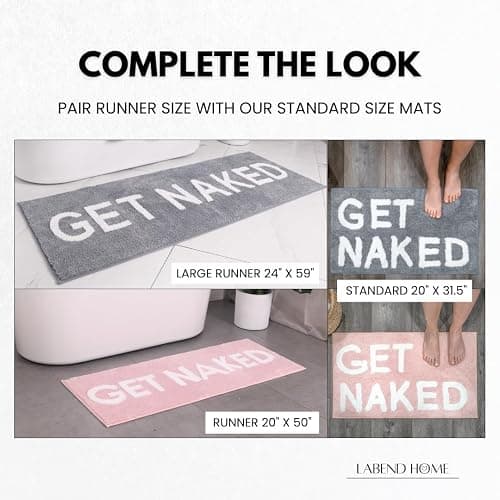 LABEND HOME Get Naked Bath Mat 20" x 31.5” - Funny Bathroom Rug, Plush Microfiber Non-Slip Backing, Machine Washable Quick-Dry Bath Decor - Pink thumbnail 8
