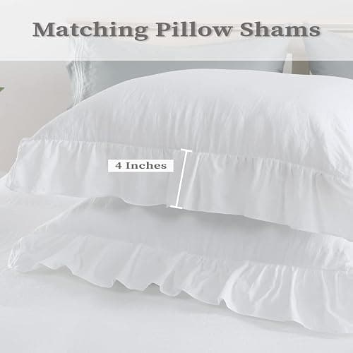 CAROMIO White Ruffle Duvet Cover Queen Size, 3PCS Soft Washed Microfiber Vintage French Country Duvet Cover Set for Queen Bed, White, 90x90 in thumbnail 3