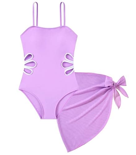 Cuddomper Girls Swimsuit Cut Out One Piece Bathing Suit Adjustable Straps Swimwear with Cover Up Skirt Size 9-16 - Image 1