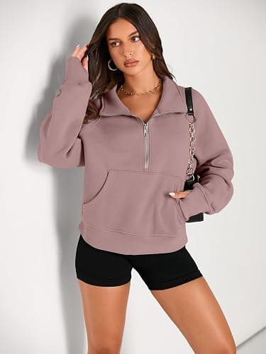 AUTOMET Womens Sweatshirts Half Zip Cropped Pullover Fleece Quarter Zipper Hoodies 2025 Fall Fashion Outfits Clothes thumbnail 3