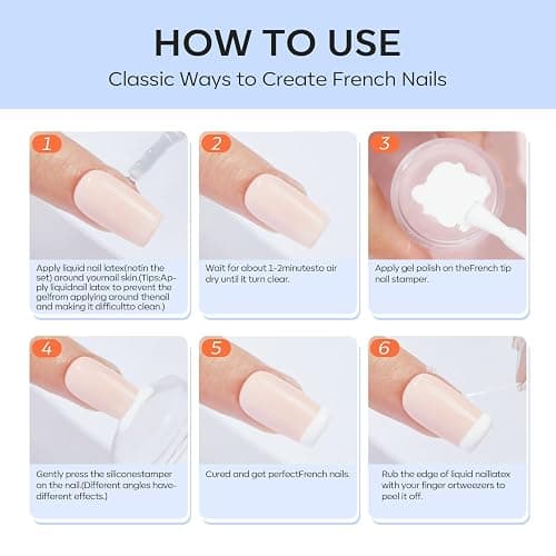 modelones French Tip Nail Tool 6Pcs Nail Stamp Silicone French Tips Stamp | with 2 Sizes Replacement Heads Nail Stuff for French Manicure Home DIY Salon with Jelly Stamper Scraper Nail Stamping Kit thumbnail 9