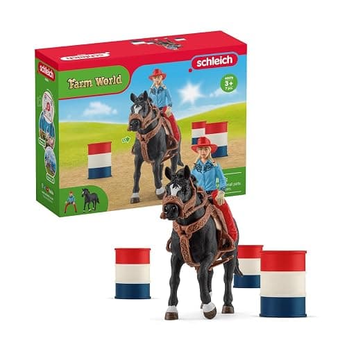 Schleich Farm World - 7PC Barrel Racing Set - Western Rodeo Toy Playset with Cowgirl Figurine, Horse Figure and Accessories - Realistic Farm Toys for Boys and Girls - Kids and Toddlers Ages 3+ - Image 1