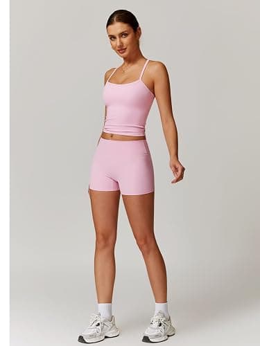 ABOCIW 2 Pieces Workout Sets for Women, Cross Back Tank Top Matching High Waist Biker Shorts, Gym Yoga Pilates Outfits thumbnail 4