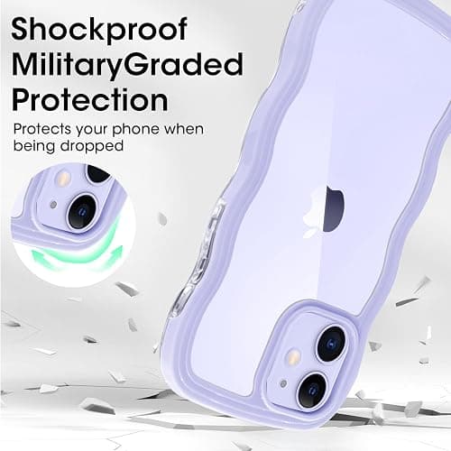 ORDA iPhone 12 Case - Cute Wave Frame Curly Shape, Shockproof Hard PC Phone Cover for Women & Girls, Purple thumbnail 3